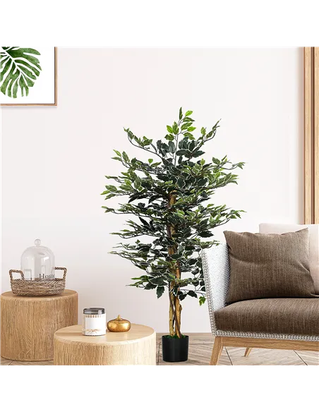 HOMCOM 4.5ft Ficus Artificial Plant with Realistic Leaves, Potted Fake Tree for Home Office Indoor Decor, Green