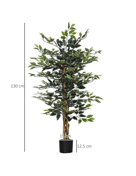 HOMCOM 4.5ft Ficus Artificial Plant with Realistic Leaves, Potted Fake Tree for Home Office Indoor Decor, Green
