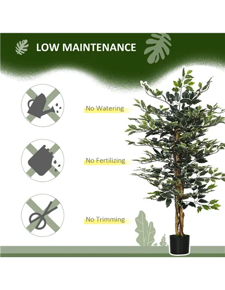 HOMCOM 4.5ft Ficus Artificial Plant with Realistic Leaves, Potted Fake Tree for Home Office Indoor Decor, Green