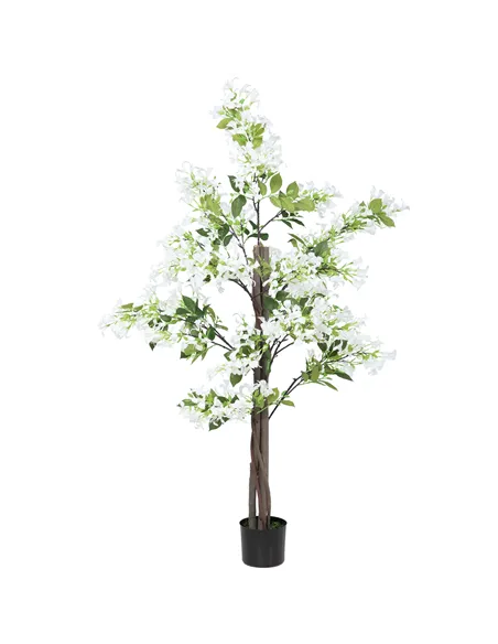 HOMCOM Artificial Plants Honeysuckle Flower in Pot Fake Plants with Curved Boots for Indoor 15x15x150cm White