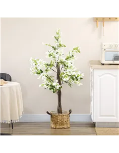 HOMCOM Artificial Plants Honeysuckle Flower in Pot Fake Plants with Curved Boots for Indoor 15x15x150cm White 2