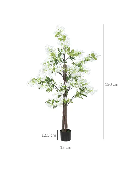HOMCOM Artificial Plants Honeysuckle Flower in Pot Fake Plants with Curved Boots for Indoor 15x15x150cm White