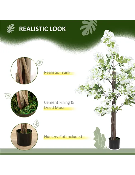 HOMCOM Artificial Plants Honeysuckle Flower in Pot Fake Plants with Curved Boots for Indoor 15x15x150cm White