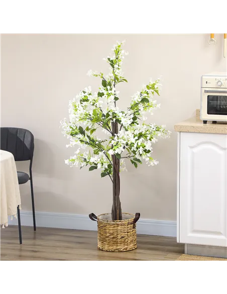 HOMCOM Artificial Plants Honeysuckle Flower in Pot Fake Plants with Curved Boots for Indoor 15x15x150cm White