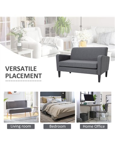 HOMCOM Linen Modern-Curved 2-Seat Sofa Loveseat w/ Thick Cushion Wood Legs Foot Pads Single Compact Home Furniture Grey