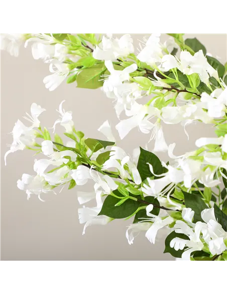 HOMCOM Artificial Plants Honeysuckle Flower in Pot Fake Plants with Curved Boots for Indoor 15x15x150cm White