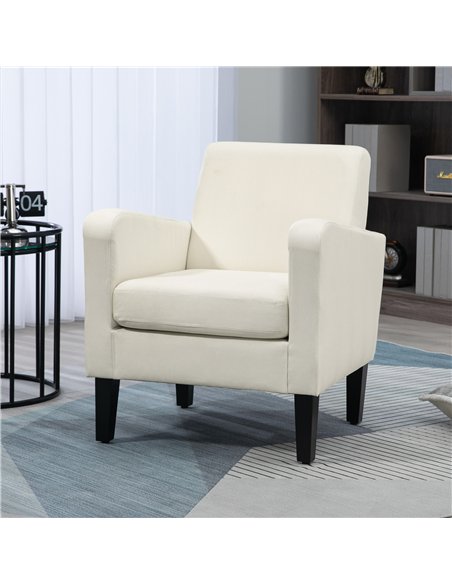 HOMCOM 2 Pieces Modern Armchairs with Rubber Wood Legs, Upholstered Accent Chairs, Single Sofa for Living Room, Bedroom, Cream W