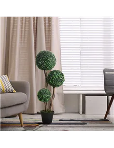 HOMCOM Decorative Artificial Tree Boxwood Ball Topiary Tree in Pot Fake Plant for Home Indoor Outdoor Decor, 90 cm, Dark Green 2