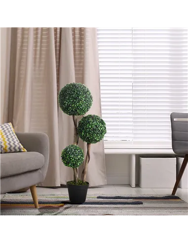 HOMCOM Decorative Artificial Tree Boxwood Ball Topiary Tree in Pot Fake Plant for Home Indoor Outdoor Decor, 90 cm, Dark Green