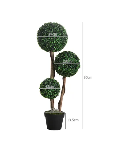 HOMCOM Decorative Artificial Tree Boxwood Ball Topiary Tree in Pot Fake Plant for Home Indoor Outdoor Decor, 90 cm, Dark Green