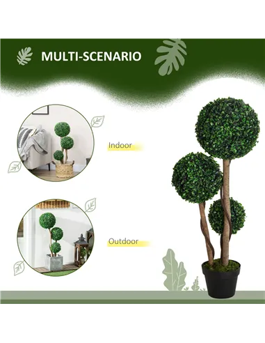 HOMCOM Decorative Artificial Tree Boxwood Ball Topiary Tree in Pot Fake Plant for Home Indoor Outdoor Decor, 90 cm, Dark Green