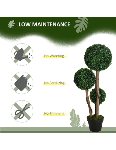 HOMCOM Decorative Artificial Tree Boxwood Ball Topiary Tree in Pot Fake Plant for Home Indoor Outdoor Decor, 90 cm, Dark Green