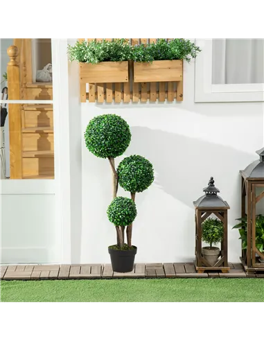 HOMCOM Decorative Artificial Tree Boxwood Ball Topiary Tree in Pot Fake Plant for Home Indoor Outdoor Decor, 90 cm, Dark Green