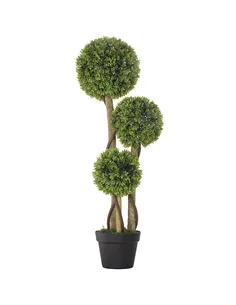 HOMCOM Decorative Artificial Trees Boxwood Ball Topiary Trees in Pot Fake Plants for Home Indoor Outdoor Decor, 90 cm