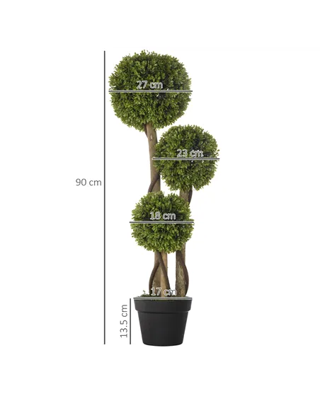 HOMCOM Decorative Artificial Trees Boxwood Ball Topiary Trees in Pot Fake Plants for Home Indoor Outdoor Decor, 90 cm
