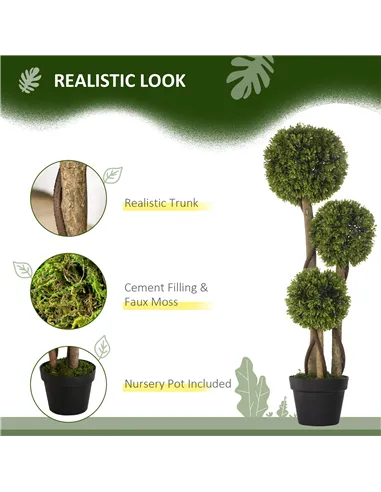 HOMCOM Decorative Artificial Trees Boxwood Ball Topiary Trees in Pot Fake Plants for Home Indoor Outdoor Decor, 90 cm