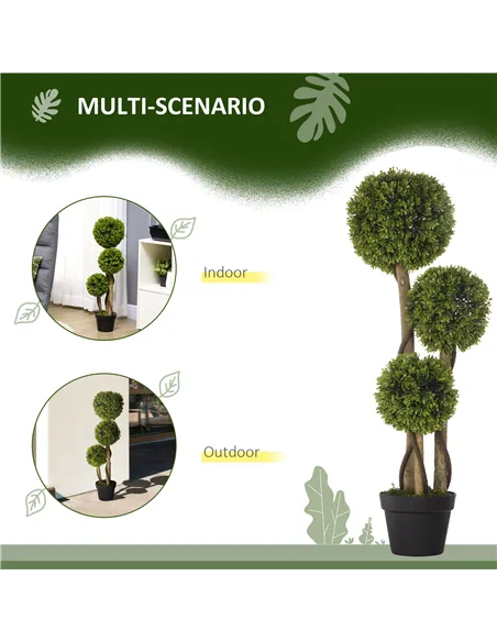 HOMCOM Decorative Artificial Trees Boxwood Ball Topiary Trees in Pot Fake Plants for Home Indoor Outdoor Decor, 90 cm