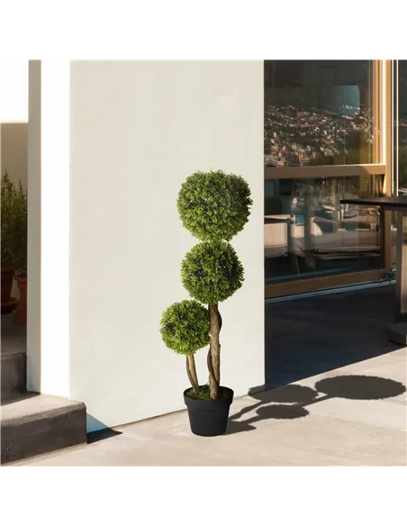 HOMCOM Decorative Artificial Trees Boxwood Ball Topiary Trees in Pot Fake Plants for Home Indoor Outdoor Decor, 90 cm