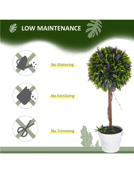 HOMCOM Set of 2 Decorative Artificial Plants Ball Trees with Lavender Flowers in Pot Fake Plants for Home Indoor Outdoor Decor, 