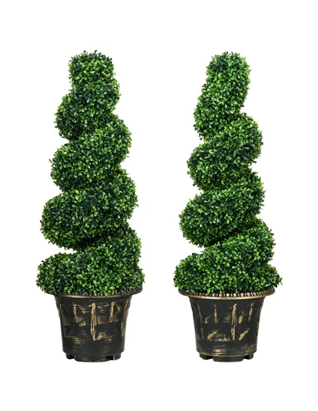HOMCOM Set of 2 Artificial Plants, Topiary Spiral Boxwood Trees with Pot, for Home Indoor Outdoor Decor, 90cm
