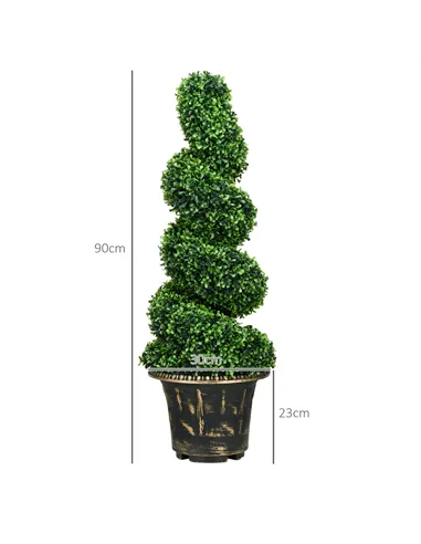 HOMCOM Set of 2 Artificial Plants, Topiary Spiral Boxwood Trees with Pot, for Home Indoor Outdoor Decor, 90cm
