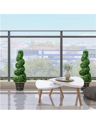 HOMCOM Set of 2 Artificial Plants, Topiary Spiral Boxwood Trees with Pot, for Home Indoor Outdoor Decor, 90cm