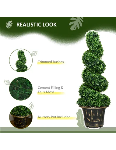 HOMCOM Set of 2 Artificial Plants, Topiary Spiral Boxwood Trees with Pot, for Home Indoor Outdoor Decor, 90cm