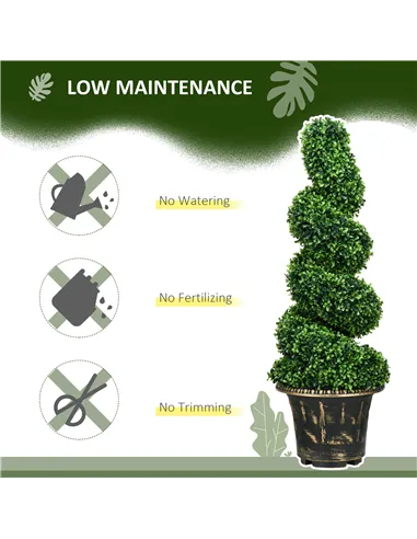 HOMCOM Set of 2 Artificial Plants, Topiary Spiral Boxwood Trees with Pot, for Home Indoor Outdoor Decor, 90cm