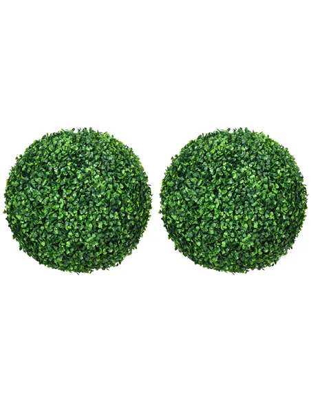 HOMCOM Set of Two Artificial Boxwood Balls Plants - Green