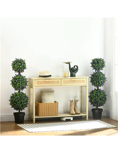 HOMCOM Set of 2 Artificial Plants, Lavender Flowers Ball Trees with Pot, for Home Indoor Outdoor Decor, 110cm