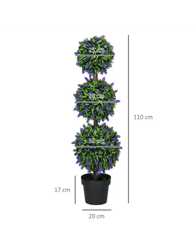 HOMCOM Set of 2 Artificial Plants, Lavender Flowers Ball Trees with Pot, for Home Indoor Outdoor Decor, 110cm