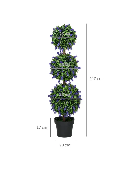 HOMCOM Set of 2 Artificial Plants, Lavender Flowers Ball Trees with Pot, for Home Indoor Outdoor Decor, 110cm