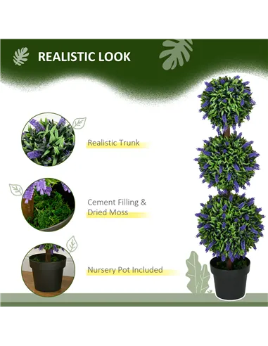 HOMCOM Set of 2 Artificial Plants, Lavender Flowers Ball Trees with Pot, for Home Indoor Outdoor Decor, 110cm