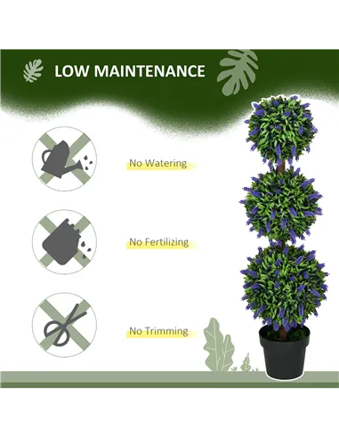 HOMCOM Set of 2 Artificial Plants, Lavender Flowers Ball Trees with Pot, for Home Indoor Outdoor Decor, 110cm