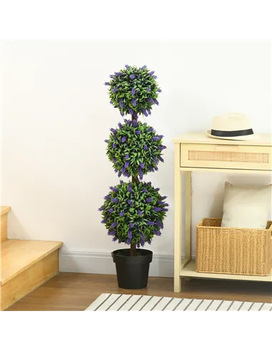 HOMCOM Set of 2 Artificial Plants, Lavender Flowers Ball Trees with Pot, for Home Indoor Outdoor Decor, 110cm
