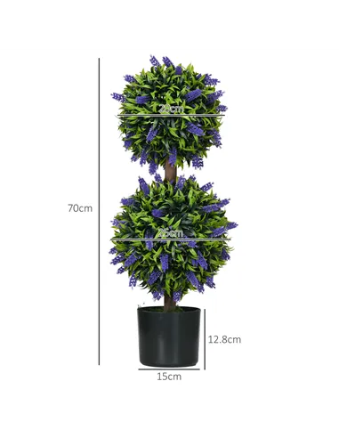 HOMCOM Set of 2 Artificial Plants, Lavender Flowers Ball Trees with Pot, for Home Indoor Outdoor Decor, 70cm