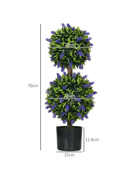 HOMCOM Set of 2 Artificial Plants, Lavender Flowers Ball Trees with Pot, for Home Indoor Outdoor Decor, 70cm
