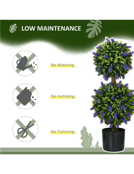 HOMCOM Set of 2 Artificial Plants, Lavender Flowers Ball Trees with Pot, for Home Indoor Outdoor Decor, 70cm
