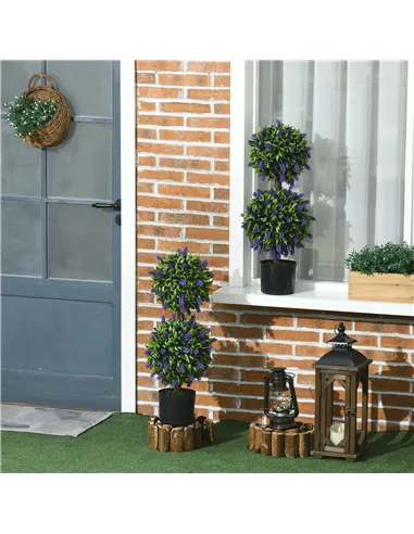 HOMCOM Set of 2 Artificial Plants, Lavender Flowers Ball Trees with Pot, for Home Indoor Outdoor Decor, 70cm
