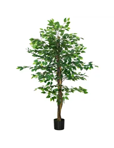 HOMCOM Artificial Ficus Tree, with Weighted Plant Pot - Green