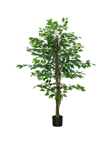 HOMCOM Artificial Ficus Tree, with Weighted Plant Pot - Green
