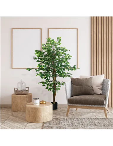 HOMCOM Artificial Ficus Tree, with Weighted Plant Pot - Green