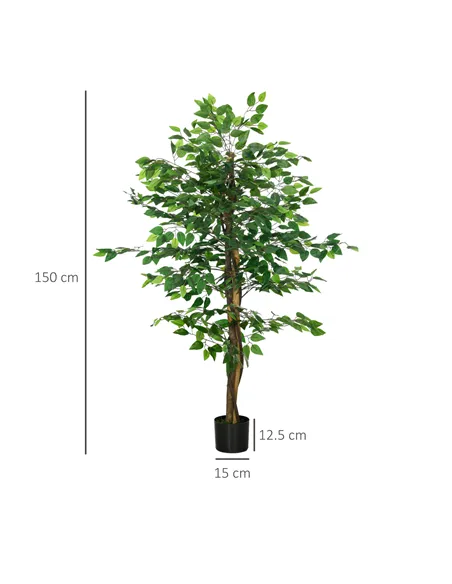 HOMCOM Artificial Ficus Tree, with Weighted Plant Pot - Green
