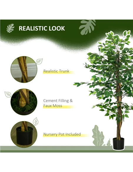 HOMCOM Artificial Ficus Tree, with Weighted Plant Pot - Green