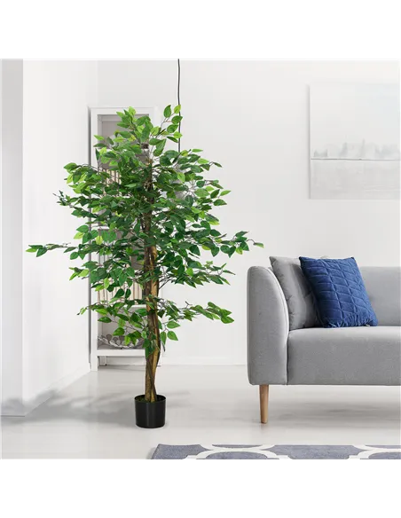 HOMCOM Artificial Ficus Tree, with Weighted Plant Pot - Green