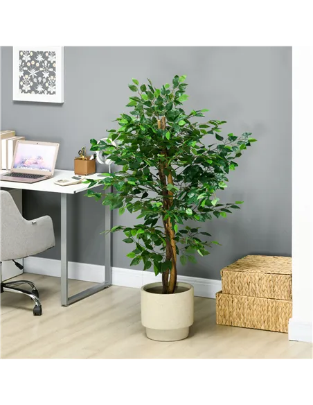 HOMCOM Artificial Ficus Tree, with Weighted Plant Pot - Green