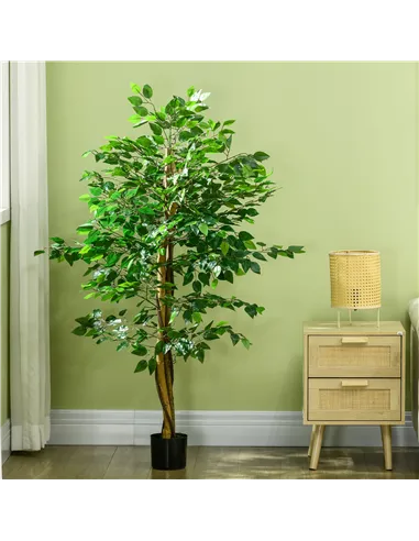 HOMCOM Artificial Ficus Tree, with Weighted Plant Pot - Green