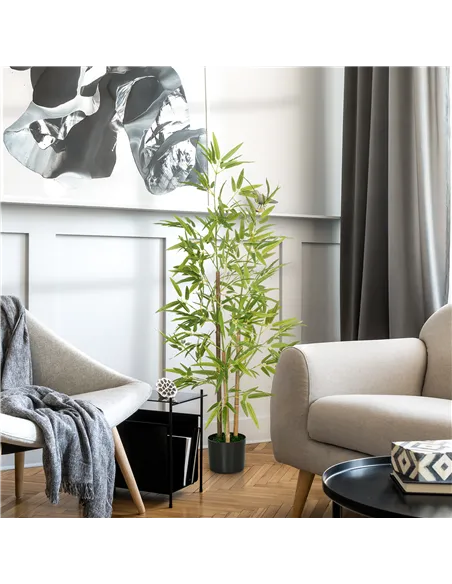 HOMCOM Artificial Plant Bamboo Artificial Tree Height 120 cm with Pot for Home Indoor Decor
