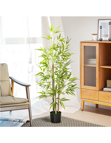 HOMCOM Artificial Plant Bamboo Artificial Tree Height 120 cm with Pot for Home Indoor Decor