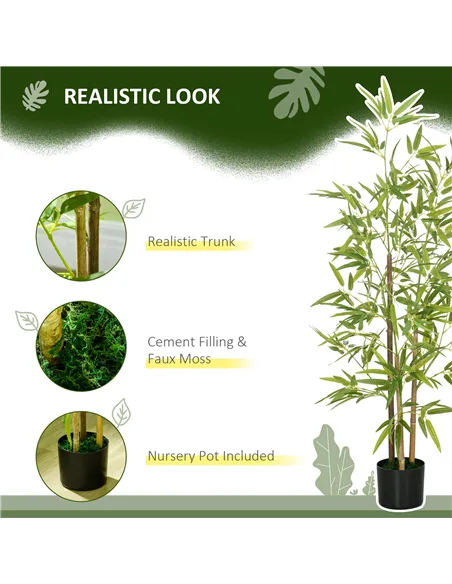 HOMCOM Artificial Plant Bamboo Artificial Tree Height 120 cm with Pot for Home Indoor Decor